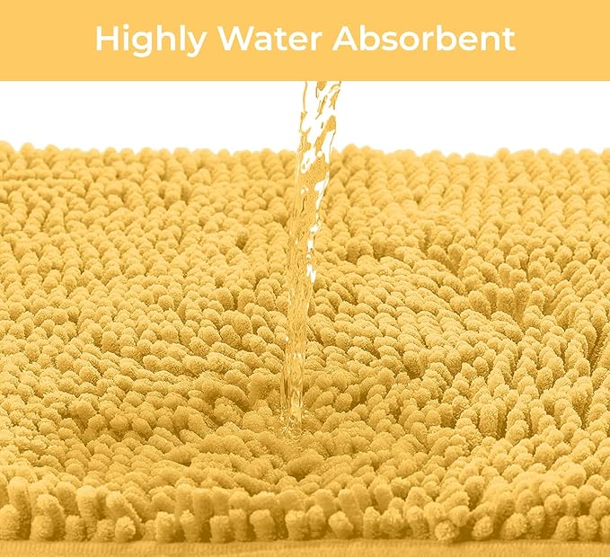 LuxUrux 2-Piece Bathroom Rug Set - Ultra-Plush Chenille Mats, Includes Runner Rug, Soft, Absorbent, Non-Slip & Stylish (27x47 & 16x24 inches, Yellow)