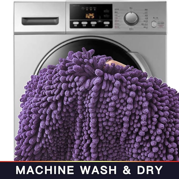 Walensee Bathroom Rug 2 Pieces Set Non Slip Bath Mat (20"x32" Plus 20"x32" Lavender) Water Absorbent Super Soft Shaggy Chenille Machine Washable Dry Extra Thick Perfect Carpet for Shower Floor