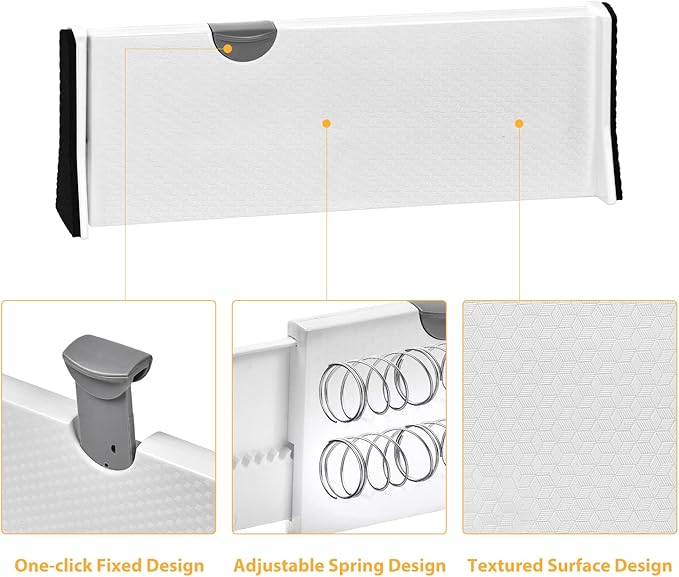 JONYJ Drawer Dividers Organizer 6 Pack, Adjustable Separators 4" High Expandable from 11-17" for Bedroom, Bathroom, Closet, Clothing, Office, Strong Secure Hold, Foam Ends, Locks in Place