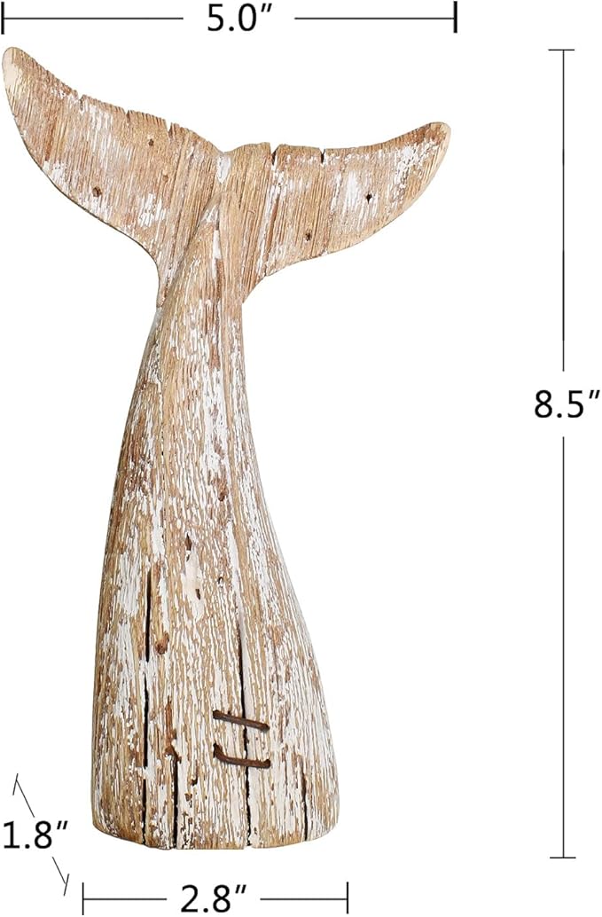Morning View Whale Tail Decor Tabletop Nautical Decor Wood Whale Sculpture Rustic Whale Tail Statue Carved Figurine Coastal Home Beach House Decor Ocean Mediterranean for Shelf Bathroom 8.5 Inch Tall