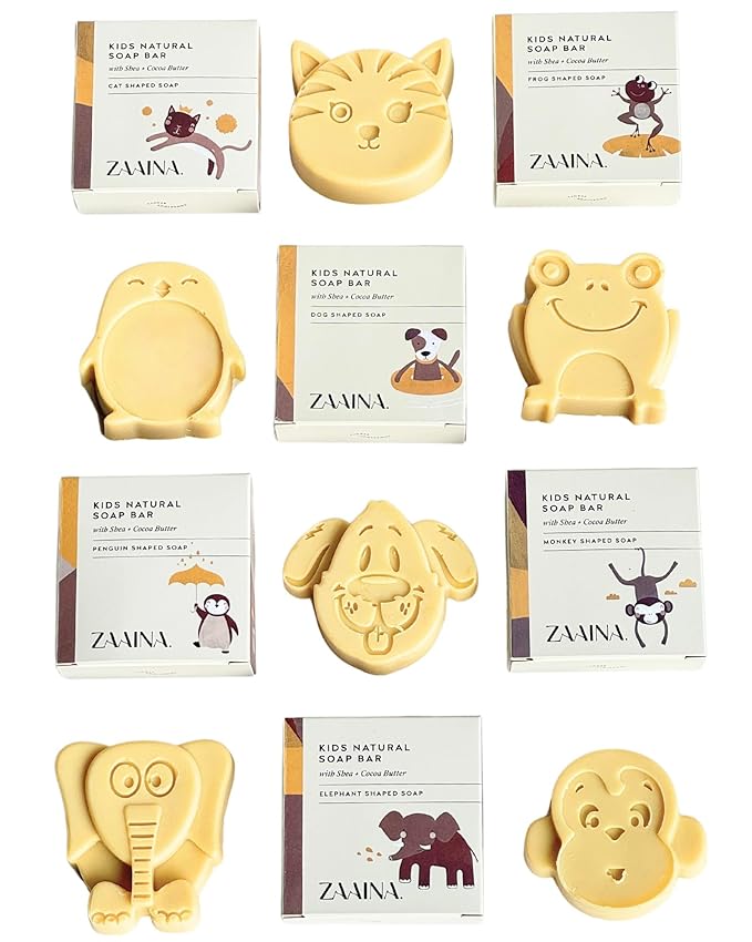 ZAAINA Natural Kids Soap - Easter Gifts, Fun Bath Time for Children - Unique Cute Animal Shape Soaps for Boys Girls, Gift for Kids, Handmade Body Soaps - Gentle on Sensitive Skin - Set of 6