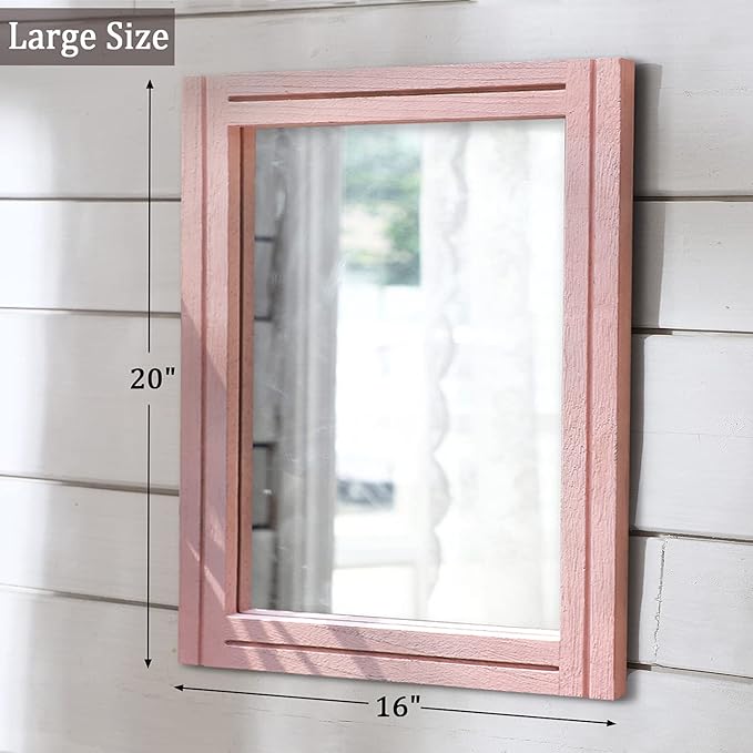 AAZZKANG Rectangle Mirror with Wood Framed Modern Farmhouse Hanging Wall Mirrors Decor for Bedroom Bathroom Living Room Home Entryway Large 20"x16"