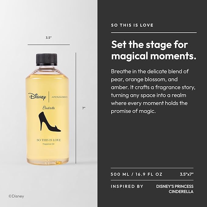 Aroma360 x Disney | So This is Love Oil Blend | Disney Princess Cinderella Luxury Essential Diffuser Oil | Aromatherapy Scent Diffuser Oil | Pear, Jasmine and Patchouli 16.9 fl oz, 500 mL