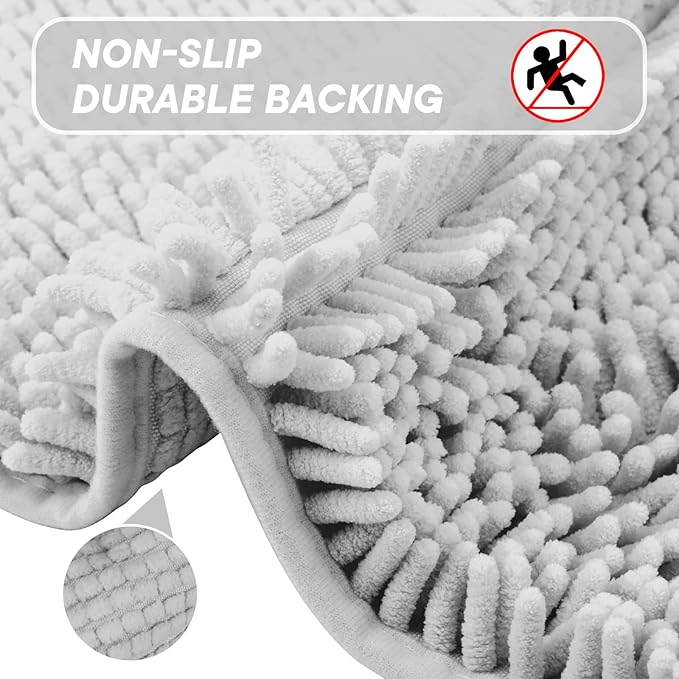 Light Gray Bathroom Rugs 2 Pieces Chenille Bath Rug Mat, Extra Thick and Soft Absorbent Bath Rugs, Machine Washable, Non-Slip Plush Bath Mats for Tub, Shower, (Light Gray, 32"x20"+24"x16")