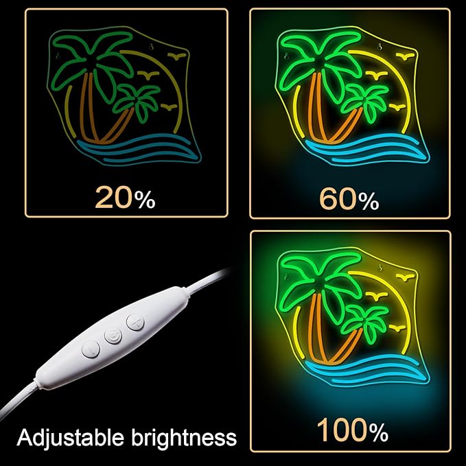 NOSUN Tropic Neon Sign Palm Tree Neon Signs for Wall Decor Hawaiian LED Neon Lights Coconut Tree Tropic Neon Signs for Bedroom Bar Party Men Cave Game Room Sea Neon Light Sign Tropic Wall Art Decor