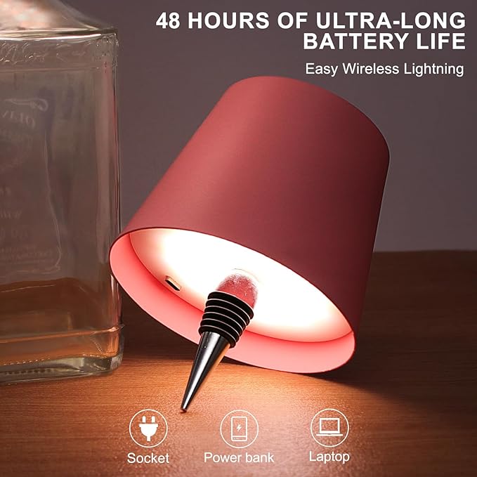 Wine Bottle Lamp, 2025 New 3 Color Rechargeable Wireless Bottle Lamp for Liquor Bottles with Touch Dimming for Parties, Restaurants & Home Decor (Pink)