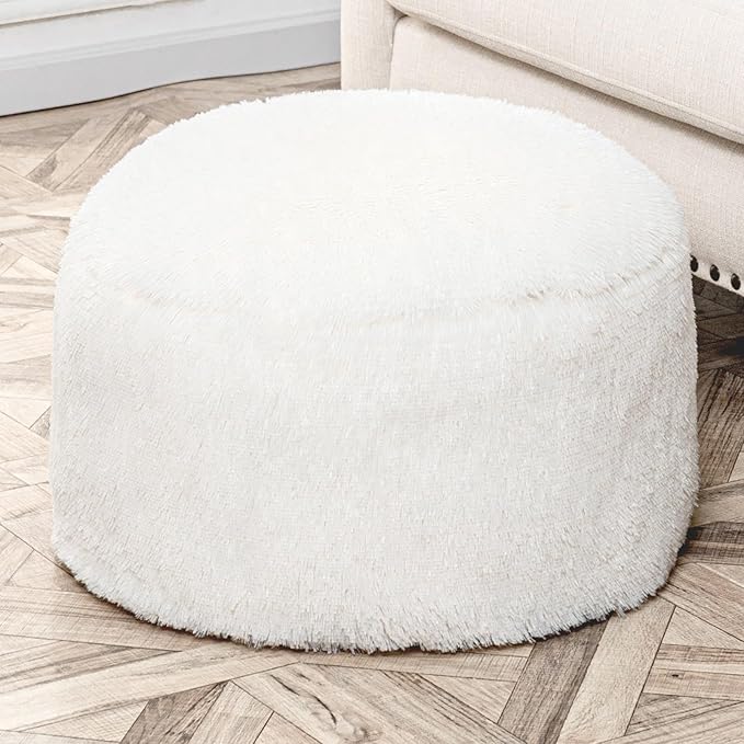 Asuprui Ottoman Pouf Unstuffed Ottoman Foot Rest 20x12 Inches Floor Pouf Round Floor Bean Bag Chair No Filler Foot Rest with Storage for Living Room Bedroom Office White Cover ONLY