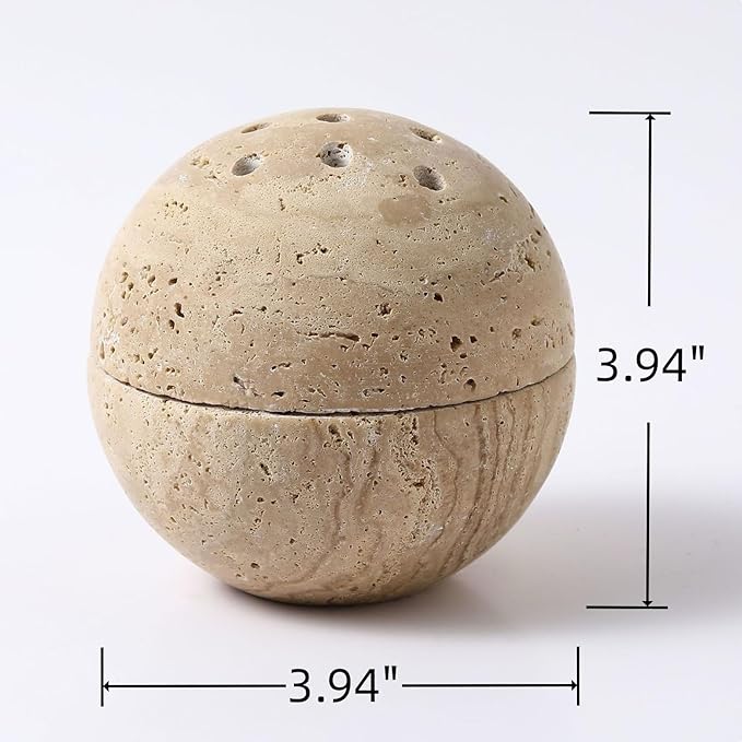Handmade Travertine Stone Incense Resin Burner Holder – Natural Stone Incense Burner with Brass Insert for Home Decor & Relaxation