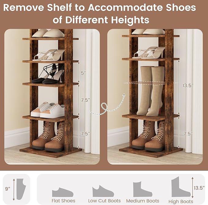 Tangkula 8-Tier Vertical Shoe Rack, Space-Saving Corner Shoe Organizer for 7 Pairs, Narrow Shoe Storage for Entryway, Front Door, or Closet