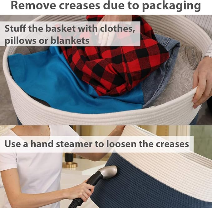 20" x 20" x 15" Extra Large Storage Basket with Lid, Cotton Rope Storage Baskets, Laundry Hamper, Cloth Bin, for Clothes Towels Blankets Pillows Storage in Living Room, Basket with Cover Dark Blue