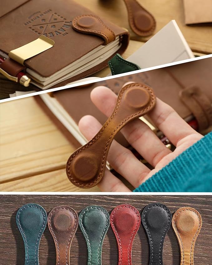 6Pcs Magnetic Leather Bookmarks Set - Vintage Faux Double-Sided Page Clips for Women & Men, Book Lover Gift Bundle for Readers Students Father's Day Gift (Red + Green + Brown+ Black + Blue + Coffee)
