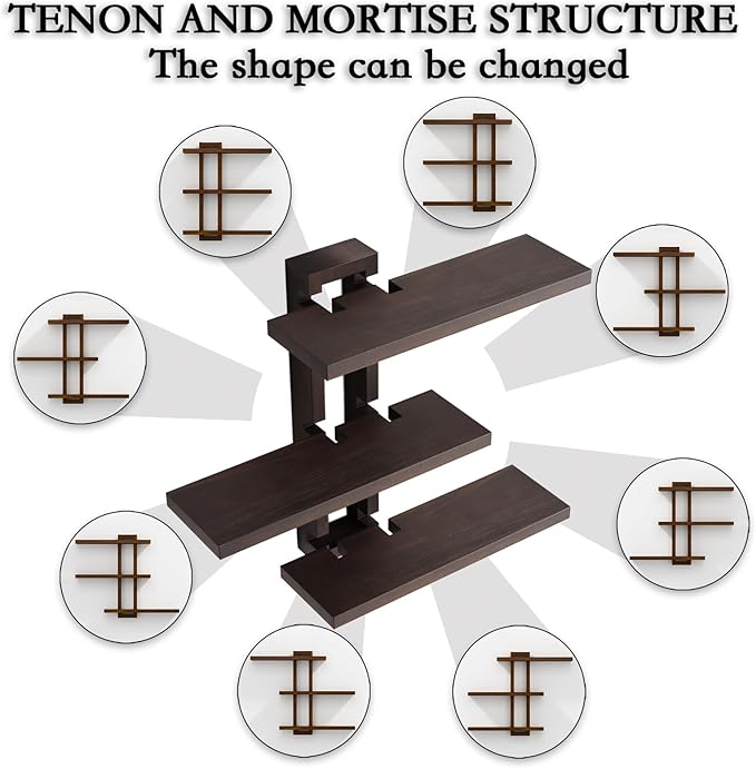 Variable Wood Floating Shelves Set of 3, Wall Cube Shelves 28.35" Max, Wall Shelves for Living Room Bathroom Bedroom - Dark Walnut Color - 28.35" x 23" x 5.9" Max