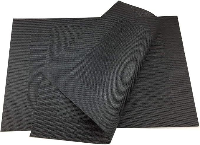 Gugrida Vinyl Black Placemats Heat Resistant Dining Table Mats Non-Slip Washable Place Mats Set of 6 (Black)