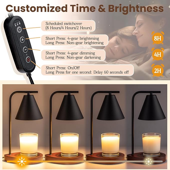 Black Candle Warmer Lamp with Timer, Birthday Gifts for Him Her, House Warming Gifts New Home Decor Aesthetic Black, Electric Dimmable Wax Melt Warmer for Jar Candles with 2 Bulbs