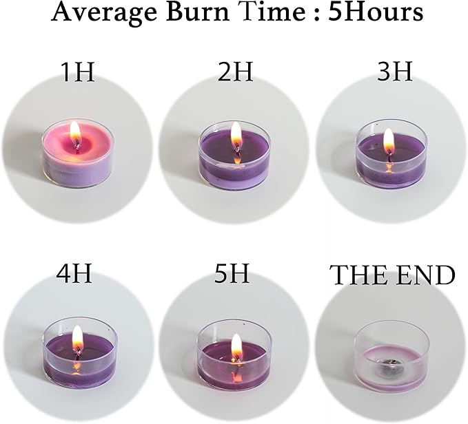 12 Unscented Natural Soy Tealight Candles in Clear Cups, 5H Long Clean Burning, Hand-Poured Purple Mini Tea Candle Set for Parties, Spa, Meditation, Gift, Holiday, Emergency, Home Decor