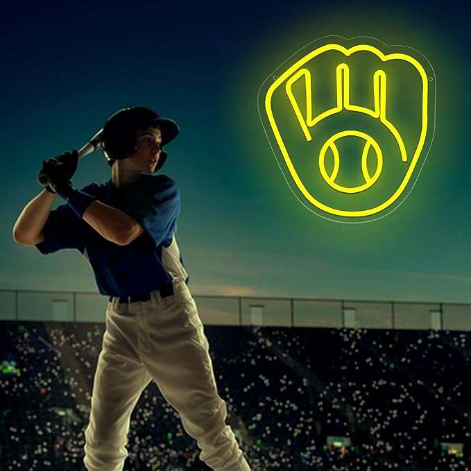 Baseball Neon Sign for Wall Decor Milwa Team Neon Light for Man Cave Brewer Led Sign for Bedroom Birthday Gifts for Baseball Fans 5V USB Powered Size13.5 * 12.6IN(ZYLD265)