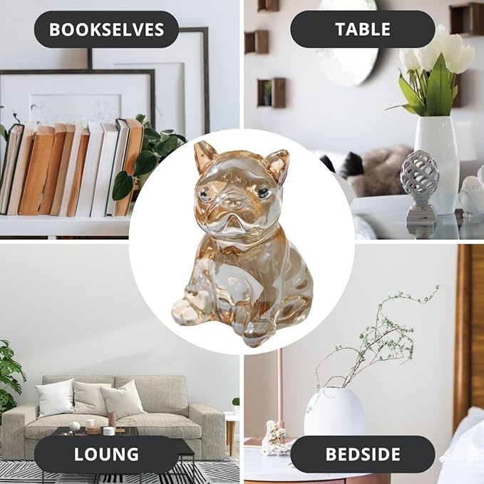 Crystal Glass Dog Figurine Glass Animal Decoration Siiting Bulldog Paperweight Hand Blown Glass Art Animal Collectible Figurines Gift for Women