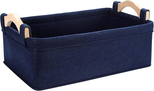 Basket Small Storage Baskets Little Basket Felt Soft Fabric Basket Storage Bins for Books Magazines Newspapers Shelves Storage Basket Collapsible Storage Basket Navy Blue Basket Storage Containers