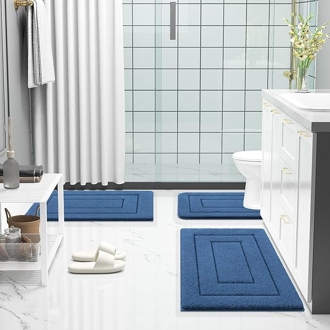 Buganda Bathroom Rugs, 59" x 24", Soft and Absorbent Microfiber Bath Rugs, Non-Slip Shaggy Shower Carpet, Machine Wash Dry Bath Mats for Bathroom Floor, Tub and Shower, Navy