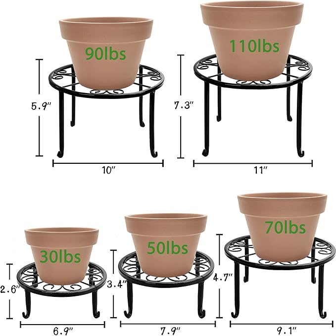 Metal Plant Stand 5 Pack Plant Stands for Indoor Outdoor Plants Multiple Heavy Duty Flower Pot Stand Holder Rustproof Iron Round Plant Shelf for Planter Outdoor Plant Stand for Patio & Garden Décor