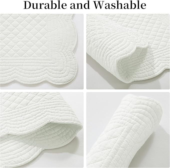 HOMBYS Quilted Placemats Set of 6 Washable-13x18 inches Rectangular Placemats for Kitchen Table-100% Cotton Fabric Rectangular Table Mats, (Cream White)