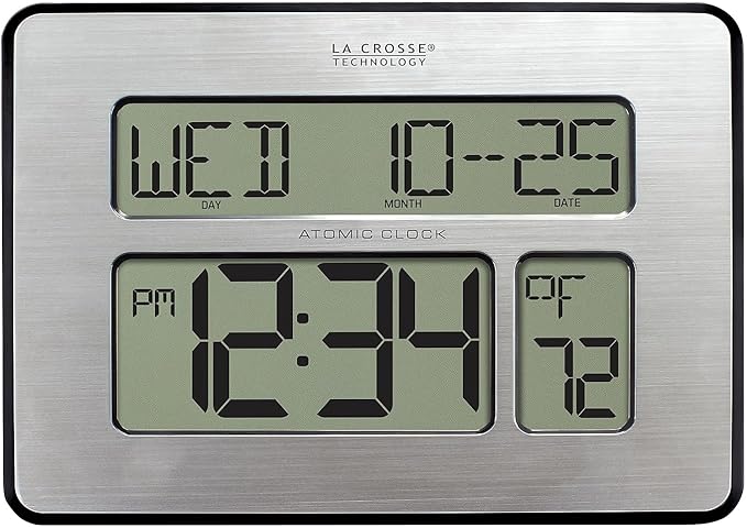 La Crosse Technology Atomic Wall/Table Clock, Metal, 7.5-inch H x 9.75-inch W x 1-inch D (513-1419) (513-1419-INT)