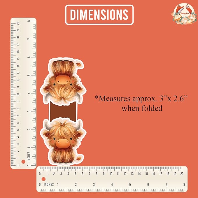 (2Pcs) Cute Highland Cow Magnetic Bookmark Book Page Markers Gift for Reading Lover Nerd Book Addict Bookish Bookworm Reader Student Teacher Office Stationery - Size 3"x2.6" When Folded