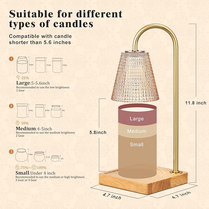 Candle Warmer Lamp-Dimmable Candle Lamp with Timer, Christmas Birthday Gifts for Women, House Warming Gifts for New Home Bedroom Decor, Wax Warmer for Scented Wax with Unique Dotted Lampshade