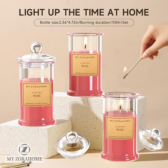 Aromatherapy Candles, Scented Candles for Home As a Holiday Candle Gift for Your Lover, Family, Elder, Friends and Colleagues (Set of 3 - Rose)