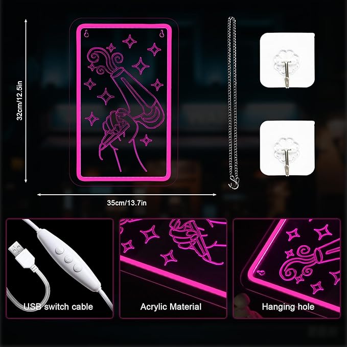 Lucunstar Hairdryer Neon Sign Pink LED Beauty Salon/Hair Salon Decor,Led Neon Business Lights for Barbers Studio Decoration for Beauty Shop(14.69 * 9.4in)