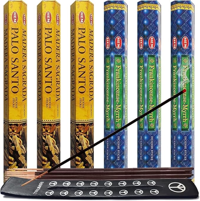 Palo Santo Frankincense & Myrrh Incense Sticks & Holder Bundle Variety Pack from Hem Trumiri Insense Insence