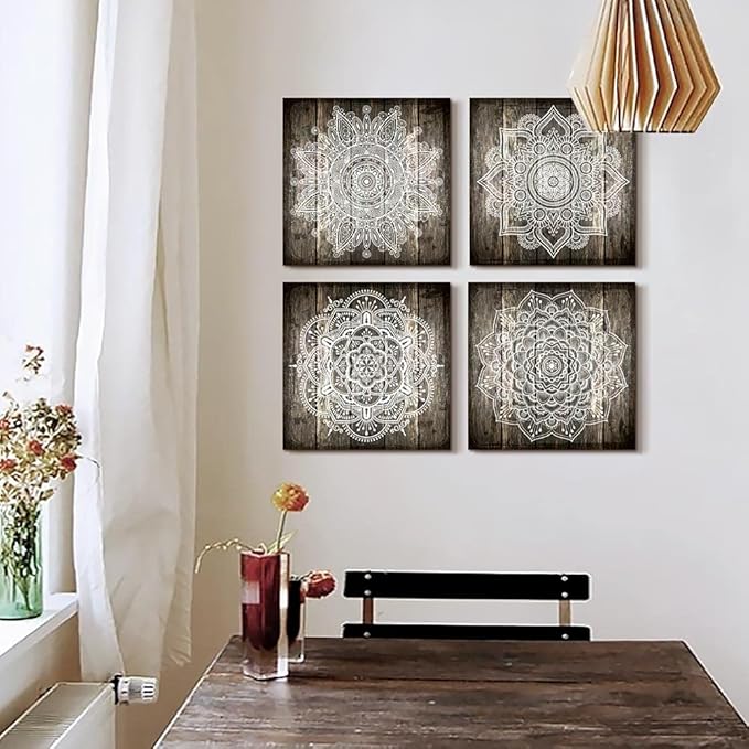 Canvas Wall Art For Bedroom Wall Decor For Living Room Black And White Abstract Paintings Modern 4 Piece Framed Retro Pattern Canvas Art Bathroom Prints Ready To Hang Pictures For Home Decorations