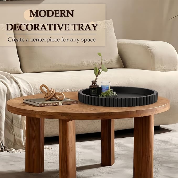 Oval Tray for Coffee Table Decor, 15" Concrete Tray, Table Centerpieces Decorative Trays for Home Decor, Modern Decorative Trays for Coffee Tables, Centerpiece Trays, Black
