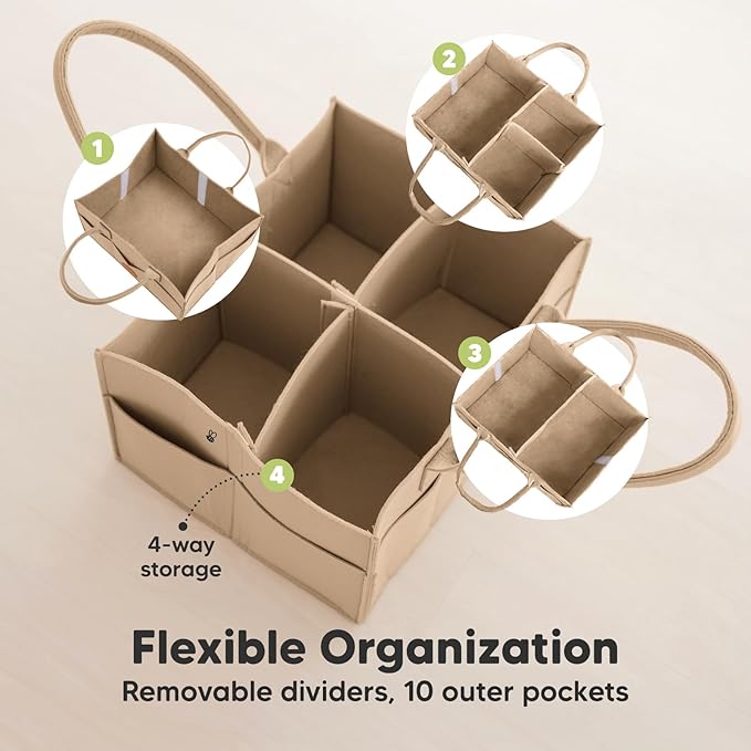 KeaBabies Diaper Caddy Organizer - Baby Organizer for Nursery, Car Storage Organizer, Baby Gift Basket, Changing Table Organizer, Portable Diaper Organizer Caddy for Girls, Boys (Taupe)