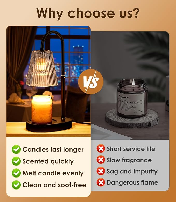 Candle Warmer Lamp - Electric Candle Lamp Warmer with Dimmer Adjustable Height Timer Lamp Candles Warmers Vintage Nightstand Lamp Sets with 2 Bulbs(Grey)