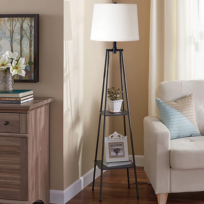 Catalina Lighting 19305-000 Modern Etagere Floor Lamp with Shelves, Standing Lamp, Living Room Light with Shelving, LED Bulb NOT Included, 58", Black