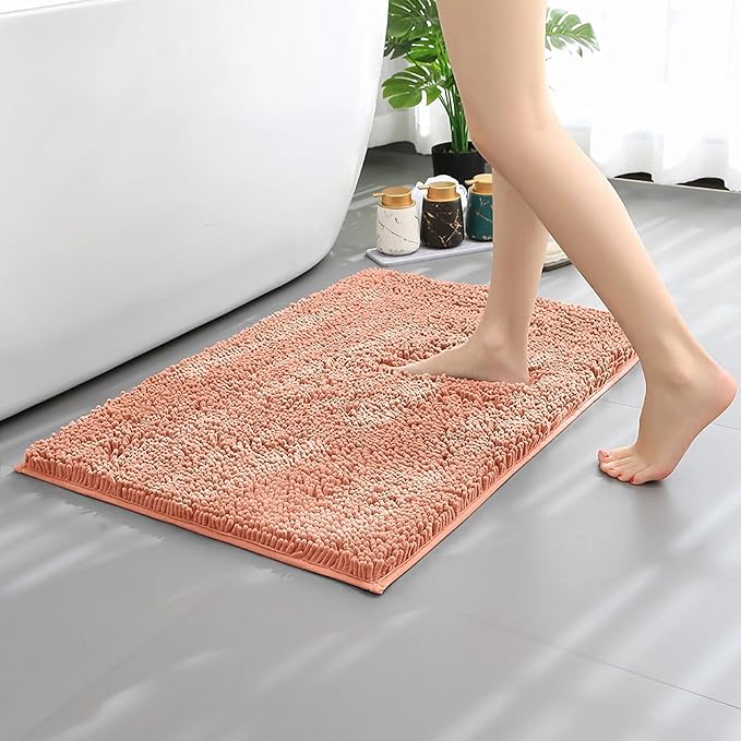 Bathroom Rugs Mat 60x24 Long Non Slip Chenille Bath Mats Bath Rugs for Bathroom Shower Light Orange