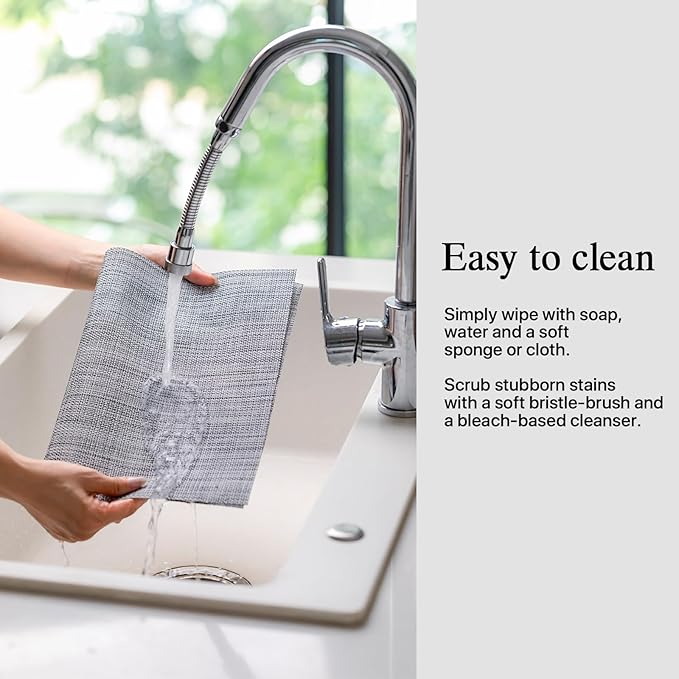 Placemats Set of 6 - Easy Clean Woven Vinyl Placemats for Dining Table, Indoor/Outdoor Place Mats, Washable PVC Table Mats(Gray)
