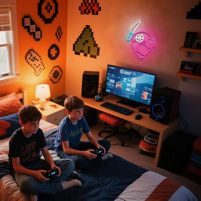 Kirbee Knife Neon Sign Dimmable Cute Animal Led Signs for Wall Decor LED USB Gaming Neon Light Sign for Boys Bedroom Game Room Decoration Gamer Fans Birthday Gifts
