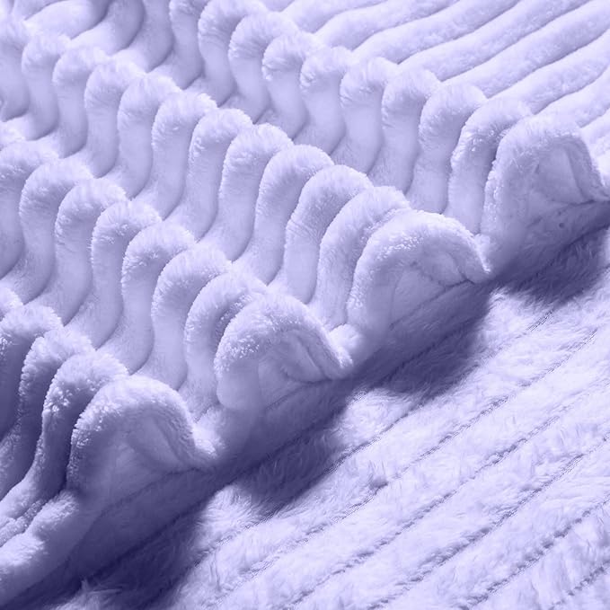 Bnuitland Light Purple Flannel Throw (60X80 inches) with Storage Pouch,300GSM Super Soft Fleece Stripe Pattern Sofa Blanket for Adults, Lightweight Cozy Bed Throw for Home Decor All Season