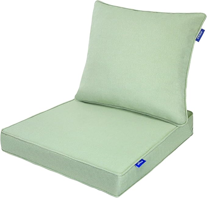 Deep Seat Cushions, Outdoor Cushions, Patio Furniture Cushions, Deep Seat & Back Cushion Patio Cushions with Rmoveable Cover for Backyard Couch Sofa Fade Resistant (22x24x4 in, Light Green)