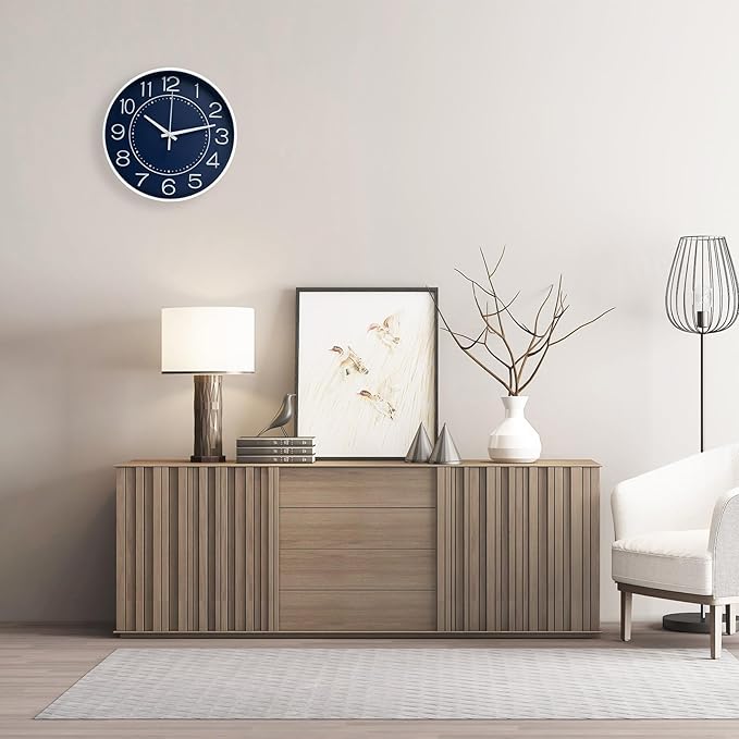 HZDHCLH 12inch Wall Clocks Battery Operated,Quartz Movement,Silent Non Ticking Modern Wall Clock for Living Room Bedroom Kitchen Office School Classroom Decor Navy Blue