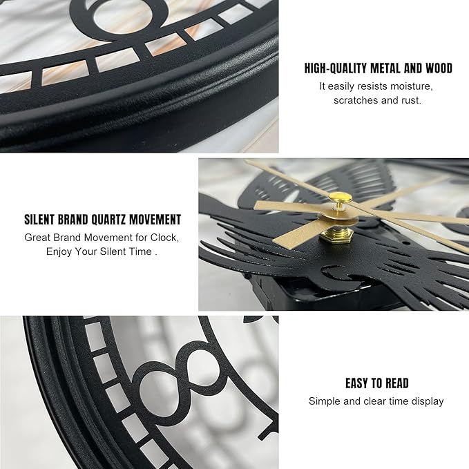 Big Wall Clock - Wall Clocks for Living Room Decor, Quiet and No Ticking Suitable for Wall Decor, Living Room Decoration, Kitchen Decoration