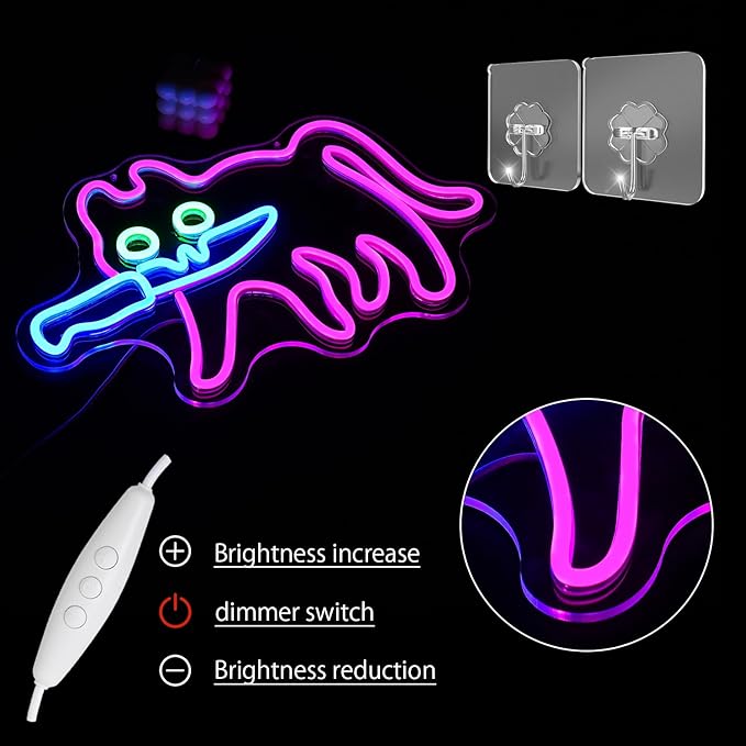 Cautiously Cat Neon Sign for Wall Decor Knife Neon Light Adorable LED Neon Sign for Bedroom Zoo Cat Cafe Cat House Store Restaurant Home Kitchen Men Cave Home Bar Decoration(16.9"*12.4")
