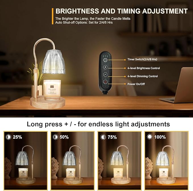 Candle Warmer Lamp with 3 Bulbs, Adjustable Height Dimmable Candle Warmer with Timer, Compatible with Large Jar Candles, Candle Lamp with Charming Gift Box for Her/Him