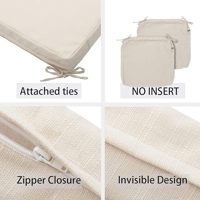 FUNHOME Outdoor Cushion Covers 24 x 24 x 4 inch,Set of 2,Replacement Square Seat Cushion Cover for Patio Furniture Chair,Water Resistant,Fade-Resistant Slipcover Only,No Insert(Light Beige)