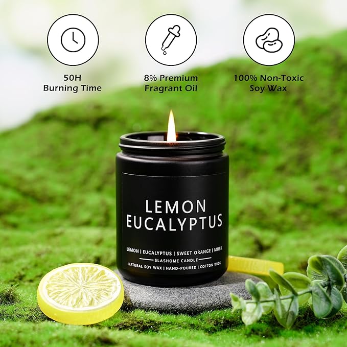 Lemon Eucalyptus Scented Candles for Men, Outdoor Summer Gifts for Father Dad & Boyfriend, Soy Jar Candle for Home Scented (7oz)