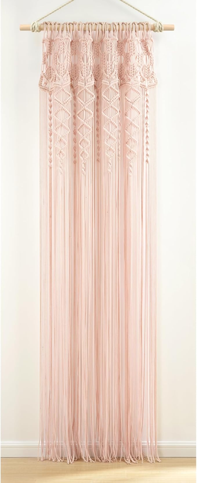 Lush Decor Boho Macrame Textured Cotton Window Curtain Panel, Single Panel, 40" W x 84" L, Blush - Doorway Curtain - Room Divider, Wedding Or Wall Decor - Boho Curtain - Macrame Curtains for Windows