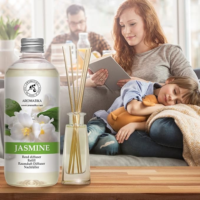 Jasmine Reed Diffuser Refill w/Natural Essential Jasmine Oil - 3x17 Fl Oz - Fresh & Long Lasting Fragrance - Scented Reed Diffuser Oil Refill - Best for Aromatherapy - SPA - Home