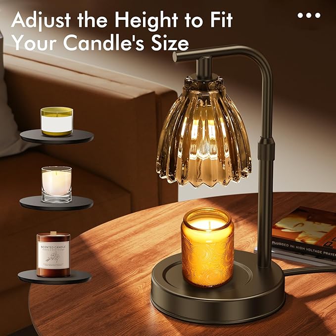 Candle Warmer Lamp with 2 Bulbs, Dimmer Adjustable Height Candle Lamp, 2/4/8H Timer, Home Decor, Lamp Candle Warmer for Jar Candles, Thoughtful Gifts for Christmas, Birthday, Mother's Day, Black